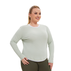 Camiseta Deportiva Ligera de Otoño para Mujer, Talla Grande, Spandex/Algodón, Bloques de Color, Mangas Largas, Cuello Holgado, Secado Rápido - Product Image 1