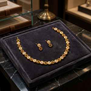 Elegant Gold Plated Hollow Disc <b>Chain</b> Necklace Set Flower CZ <b>Stud</b> <b>Earrings</b> Minimalist Daily Party Wear Fashion Jewelry - Product Image 3