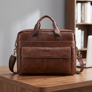 Men's Genuine Leather Classic Casual Portable Lightweight Executive Laptop <b>Briefcase</b> Daily Large Capacity Waterproof - Product Image 1