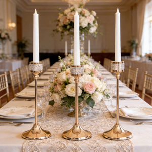 Support de <span class=keywords><strong>bougie</strong></span> luxueux en diamant pour décorations de mariage, porte-<span class=keywords><strong>bougie</strong></span> conique doré, bougeoir décoratif doré avec diamant - Product Image 2