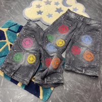 Shorts en jean brodés personnalisés effet délavé vintage pour hommes, style baggy, streetwear, avec rivets en strass, vente en gros OEM