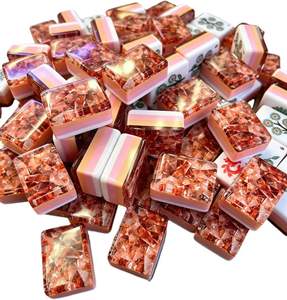 Juego de Mahjong Americano Personalizado de Lujo CHIVAN, con Fichas Acrílicas Transparentes con Diseño Floral de Ámbar y Melocotón, Talladas Artísticamente, para Coleccionistas - Product Image 1