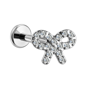 Vente en gros de bijoux de piercing corporel mignons en Titane ASTM F136, clou à lèvre en forme de nœud papillon avec zircon, <span class=keywords><strong>tige</strong></span> à dos plat à filetage interne - Product Image 4