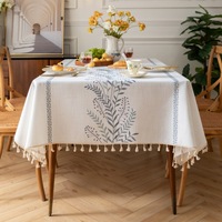 Nouvelle arrivée, nappe en coton et lin personnalisable avec broderie florale, pompon, imperméable, anti-huile, pour un usage domestique