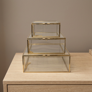 Glass Jewelry Box Set 3 Layer Rectangular Stacking With <b>Lid</b> Minimalist Design Hinged Cover Storage Boxes - Product Image 3