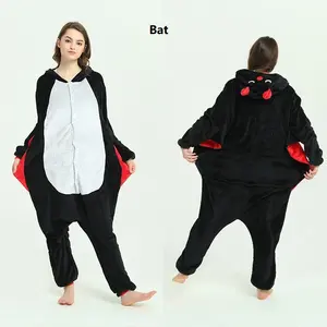 库存零售批发动物连体衣圣诞睡衣法兰绒卡通服装蝙蝠狼鲨熊猫兔牛