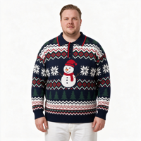 Pull en maille jacquard à col polo pour homme, motif bonhomme de neige et flocon de neige vert de Noël, style pixel, ODM OEM