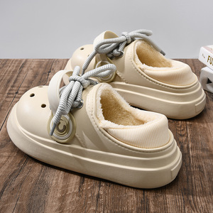 Pantoufles d'hiver doublées de polaire pour hommes, semelle noire en EVA, talon plateforme, antidérapantes, couleur unie, sangles croisées, taille 36-45 - Product Image 2