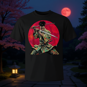 T-shirt Afro-américain samouraï guerrier Katana Anime Red Moon - Product Image 3