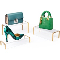 Présentoirs modernes en acrylique transparent écologiques dorés de luxe pour chaussures, sacs à main, portefeuilles, bijoux et parfums