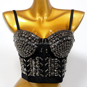 BL07 Classic Steampunk Rivet <span class=keywords><strong>Corset</strong></span> Push up Bra Bustiers Stage Performance Glitter Lencería - Product Image 2