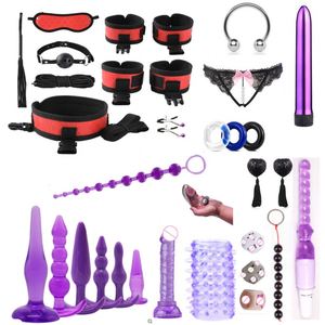Ensemble de 32 Pièces Kits de Bondage Lingerie Sexy Anneaux Péniens Dés Sexuels Menottes <span class=keywords><strong>Fouet</strong></span> Vibromasseur Anal pour Jeux Sexuels en Couple - Product Image 3