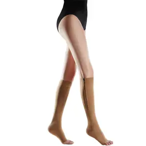 OEM Knee High True heel Zipper Medical Compression Socks for Men Women, Open Toe, 20-30mmHg Firm Support
