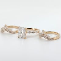 Bague de mariage Telula personnalisée en or massif 18 carats avec diamant de laboratoire taille radiant de 3,5 carats, bague de fiançailles en moissanite taille radiant
