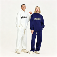 AMCLEVER Vente en gros Sweat-shirt demi-zip pour homme 230 g/m² épais, couleur unie, manches longues, pull décontracté, vêtements de sport pour la gym