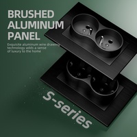 Prise murale double française 2P+T standard européenne avec volet de sécurité pour enfants, cadre en aluminium brossé noir gris or 120*86