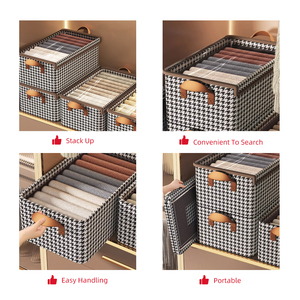 Contenedor de almacenamiento plegable de jeans y pantalones no tejidos con tapa transparente Caja de almacenamiento de armario de ahorro de espacio compatible con acero para ropa - Product Image 4