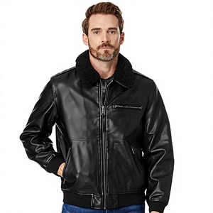 Chaqueta Bomber de Cuero Vacuno Negro para Hombre con Cuello de Piel de Oveja, Cierre de Cremallera, Corte Regular, Estilo Motociclista de Invierno - Product Image 1
