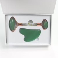 Ensemble de Rouleau de Massage Visage et Gua Sha en Jade Vert Néphrite Naturelle Véritable Marque Blanche