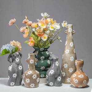 Vase décoratif en céramique de salon motif de fleur marron et blanc Vase <span class=keywords><strong>à</strong></span> fleurs créatif pour la décoration - Product Image 5