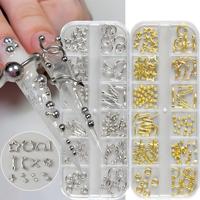 Kit de 12 grilles de breloques pour ongles en alliage style punk, étoiles, croix, pointes, anneaux de piercing pour ongles, clous pour ongles, décorations 3D pour nail art, fournitures pour ongles