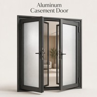 Porte à battant double en aluminium sur mesure de haute qualité, à ouverture intérieure, avec moustiquaire en fibre de verre et verre dépoli