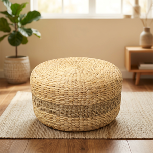 New Design Round Water Hyacinth <b>Pouf</b> Minimalist Style Handcrafted Multi-Functional Large Ottoman Living Room Decor - Product Image 6
