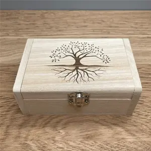 wooden box tree of life empty hinged lid snap lock personalized engraving jewelry box casket