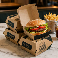 Conteneur à hamburger en papier biodégradable et compostable personnalisé, emballage haut de gamme pour emporter, boîte d'emballage alimentaire pour hamburger