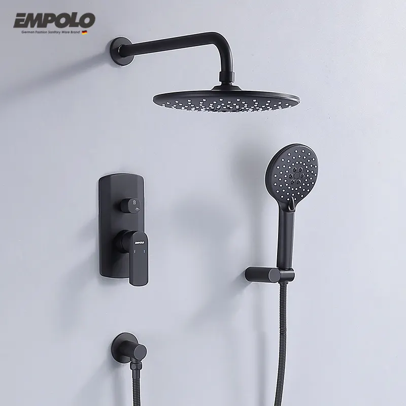 Empolo Rain Shower System Rainfall Shower Head Valve Wall Mount Rain Matte Black Shower Faucet Set