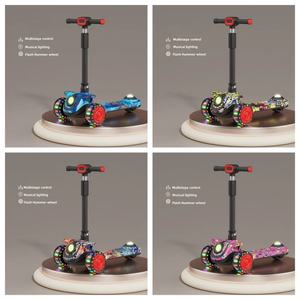 Trottinettes pour enfants avec siège, pour 2-8 ans, tricycle lumineux pliable avec musique et fonction glissière - Product Image 2