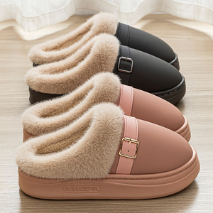 Nouvelles pantoufles imperméables en PU 2026 pour hommes et femmes, doublées polaire, semelle épaisse antidérapante, chaudes, pour intérieur et extérieur - Product Image 3