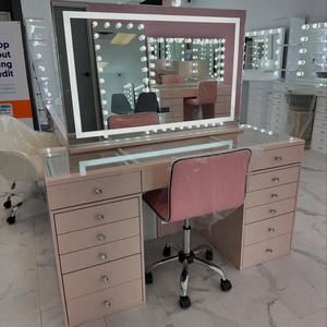 Hot Selling Modern Dresser Storage Bedroom Furniture Vanity <b>Table</b> Big Led Light Makeup <b>Mirror</b> Dressing <b>Table</b> Drawer Home Hotel - Product Image 2