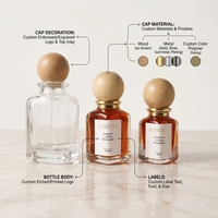 Flacon de parfum en verre de luxe carré 30ml 50ml avec étiquette, vaporisateur à fine brume, bouchon en bois pour emballage, bouchon personnalisé disponible