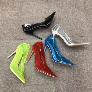 Zapatos de Stiletto de PVC transparente, Sandalias de tacón alto con punta puntiaguda, Color gelatina arcoíris, verde y negro, venta al por mayor - Product Image 3