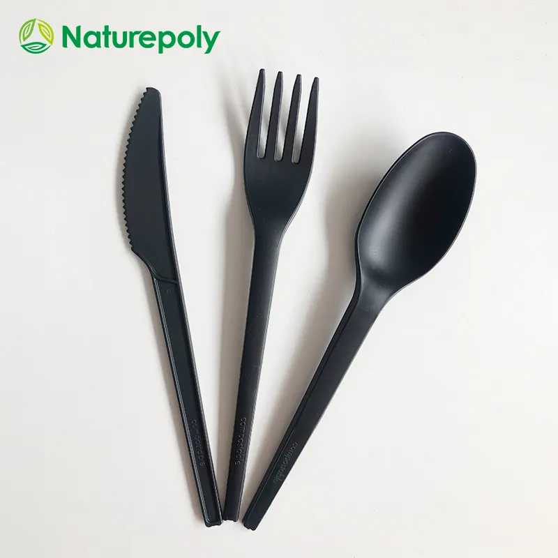 Offre Spéciale stocké pas cher prix emballage individuel compostable fourchette couteau cuillère ensembles PLA CPLA cuillères biodégradables en plastique