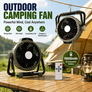 Ventilador de Camping Suspenso com Luz LED Integrada, Bateria Grande de 10000mAh, Longa Duração, Recarregável, Portátil, Motor Sem Escovas para Resfriamento - Product Image 1