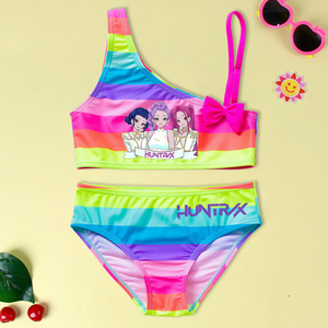 Conjunto de Traje de Baño de Dos Piezas de Poliéster con Estampado de Dibujos Animados para Niñas, Estilo Bruja, Moda de Playa de Verano, para 2-4 y 4-6 Años, Éxito de Ventas Transfronterizo - Product Image 1