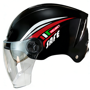 Casco da moto tipo half helmet, design sportivo, visiera grande trasparente + chiusura rapida, fori di ventilazione laterali - Product Image 1