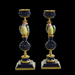 Candelabro de porcelana elegante, candelabro de lujo europeo, decoración de cobre y azul y verde, cacatúa de cerámica Vintage - Product Image 6