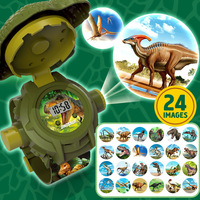 Montre en plastique avec projection de dinosaures, design amusant de dessin animé - Lampe torche électronique noire pour les enfants de 4 à 12 ans