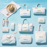 GORFIA Summer Vacation Handtaschen set Hellblau Weiß Farbverlauf Design Strand tasche Kosmetik koffer mit großer Kapazität Reise reiß verschluss
