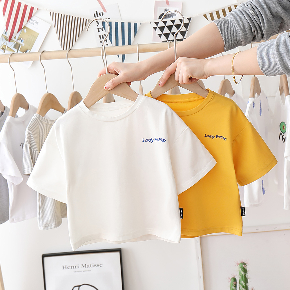 Детская летняя футболка Sunny Baby, стрейчевая футболка с коротким рукавом и принтом букв для мальчиков, детский топ