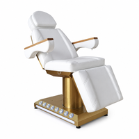 Lit de beauté électrique à 4 moteurs, accoudoirs en bois massif, colonne dorée brossée, appui-tête double couche, pour salon, spa, tatouage, microblading, dentaire