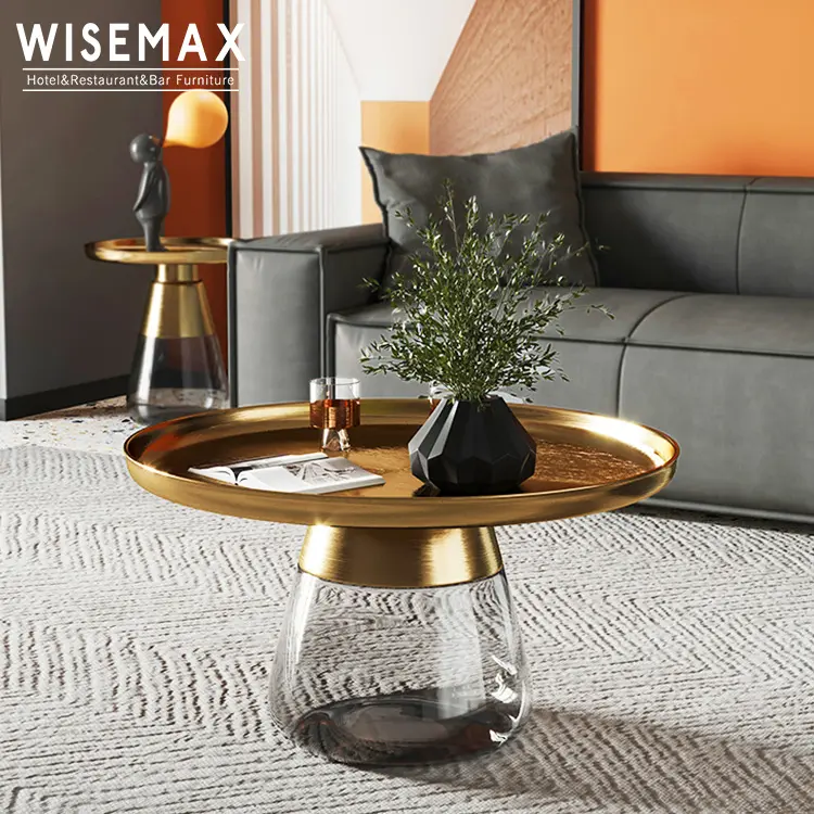 WISEAMX FURNITURE Neues modernes Design Luxus mode Möbel runder Glas ablage Kaffee Beistell tisch mit Glas basis Metallplatte