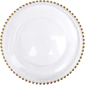 Factory direct 13inch clear plastic charger plates with gold slliver beads underplates For Wedding Party Event