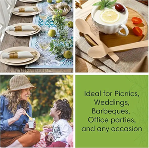 Ensemble de couverts en bambou biodégradable écologique, fourchettes jetables et serviettes pré-roulées pour les voyages, les mariages, les fêtes et les repas - Product Image 2