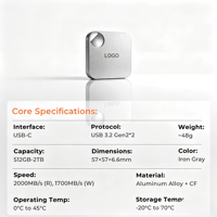 SSD Portabel Baru 512GB 2000MB/s Cepat USB 3.2 Gen2 Alloy+ABS Kompatibel dengan Windows/Mac/Android Penyimpanan Video/File 4K