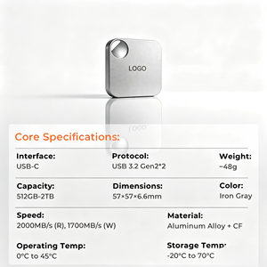 قرص صلب محمول جديد بسعة 512 جيجابايت وسرعة 2000 ميجابايت/ثانية، USB 3.2 Gen2، مصنوع من السبائك والبلاستيك، متوافق مع ويندوز/ماك/أندرويد، لتخزين الفيديو بدقة 4K والملفات - Product Image 2