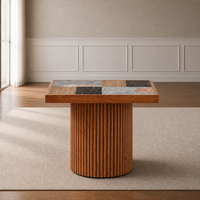 Table d'appoint de luxe pour salon avec plateau en mosaïque de marbre, table d'appoint sur piétement géométrique incrusté, personnalisable OEM ODM